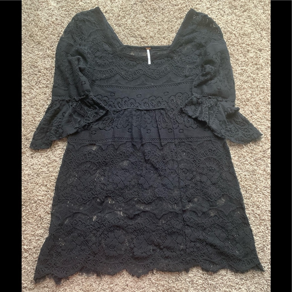 Free People Dress or Swimsuit Cover Knitted Boho Style Black Small
